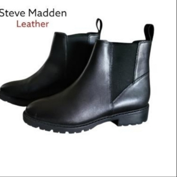 Steve Madden Leather Lorali Black Chelsea Ankle Boot Equestria Barn Shoe Women 7 - Picture 3 of 9